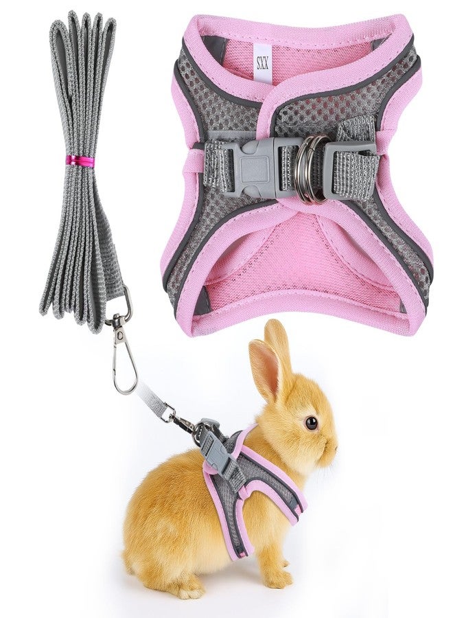 Exclaith Bunny Harness and Leash Adjustable Bunny Harness and Leash Set, Breathable Pet Vest, Small Dog Harnesses, Small Kitten Puppy Rabbit Walks Accessories, with Reflective Strips, Pink and Grey - Image 1